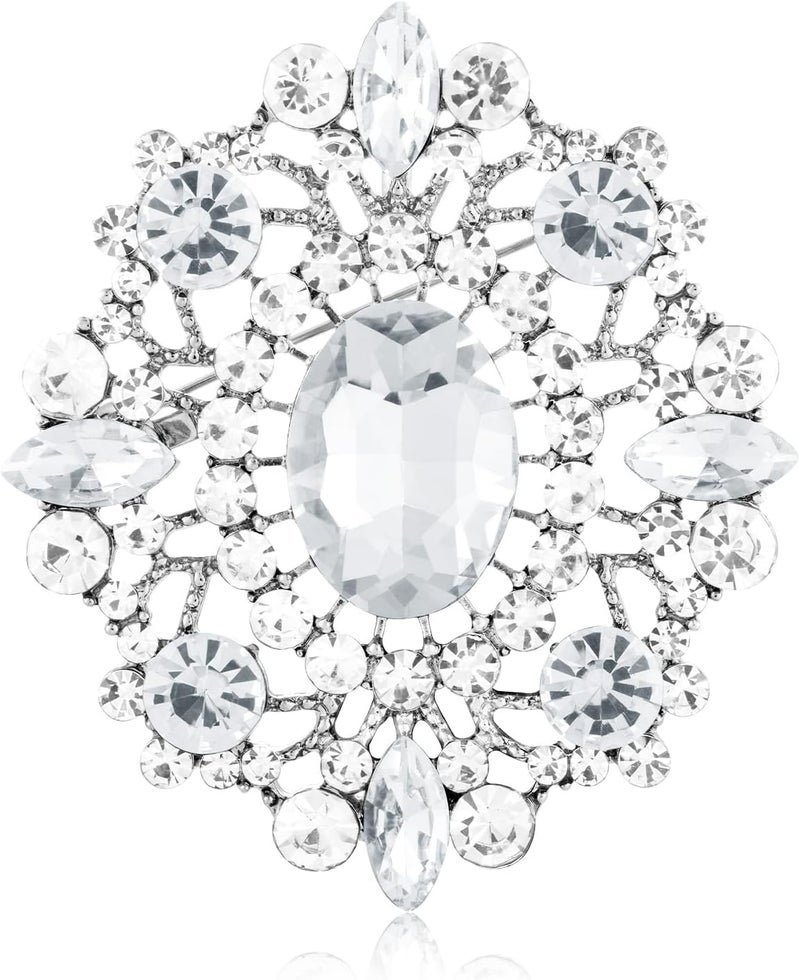 LAXPICOL Vintage Clear Austrian Crystal Brooch Pin for Women Elegant Wedding Bridal Brooches Broach Pin 1.69"*1.39" - Image 1